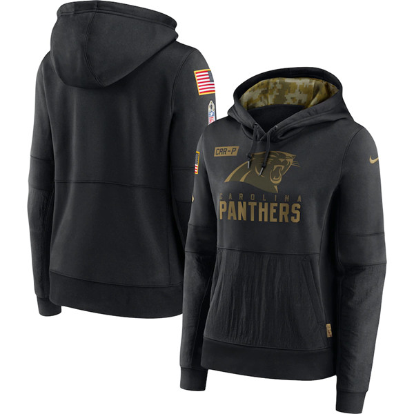 Women's Carolina Panthers Black NFL 2020 Salute To Service Sideline Performance Pullover Hoodie(Run Small)